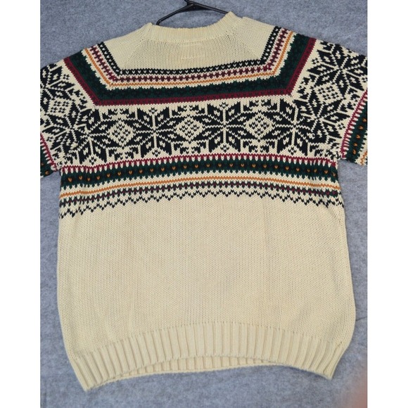 Vintage Tommy Hilfiger Sweater Mens L Ivory Cable Knit Cotton Crewneck Snowflake - Picture 12 of 14